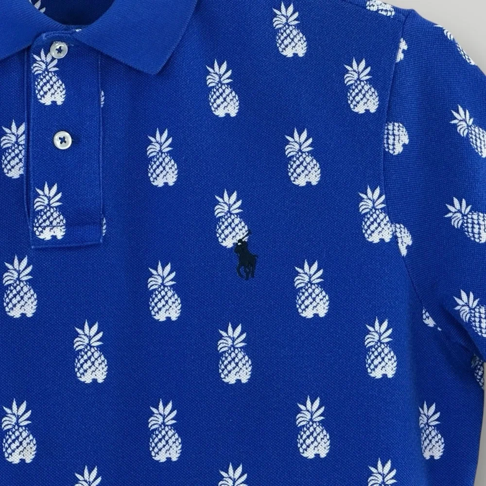 POLO RALPH LAUREN Polo Shirt Mens M‎ Classic Fit Allover Pineapple Black Pony
